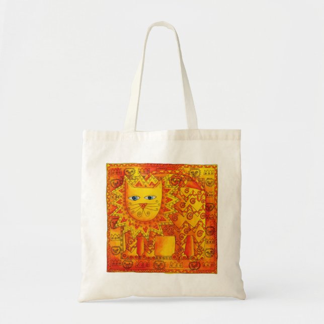 Bolsa Tote Ilustração de Aquarela de Leão Padrão (Frente)