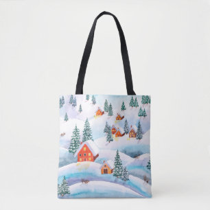 Bolsa Tote Ilustração de aquarela pintada à mão do invern