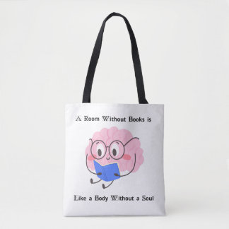 Bolsa Tote Ilustração de Arte de Citação de Minhoca de Livro 