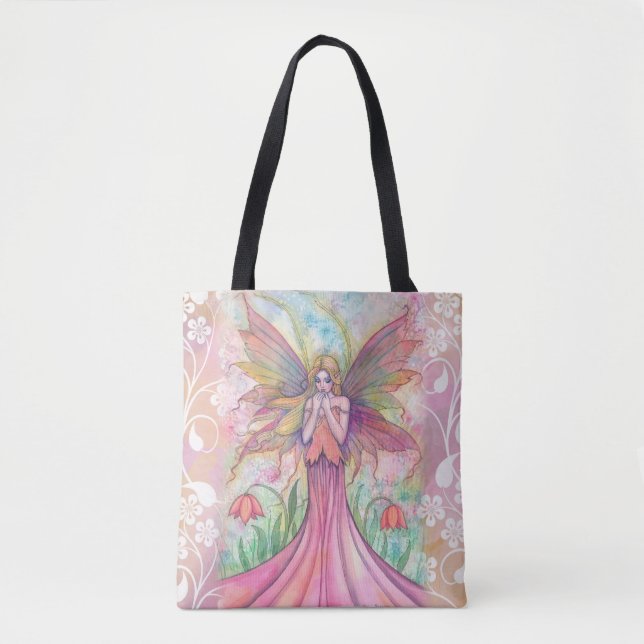 Bolsa Tote Ilustração de Arte de Fantasia de Fada Rosa Selvag (Frente)