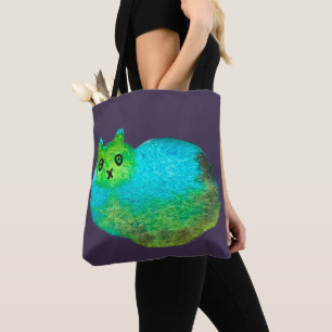 Bolsa Tote Ilustração de arte de gato gordo azul