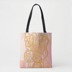 Bolsa Tote Ilustração de Arte em Linha de Octopus de Pintur