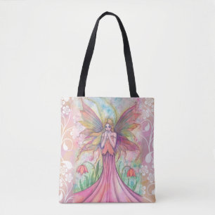 Bolsa Tote Ilustração de Arte Fantasia Flor Silvestre Pink Fa