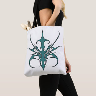 Bolsa Tote Ilustração de Arte Linear Tribal Aquamarina Feroz