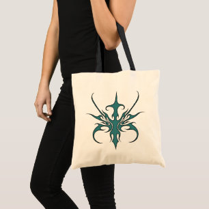 Bolsa Tote Ilustração de Arte Linear Tribal Aquamarina Feroz