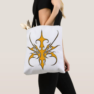 Bolsa Tote Ilustração de Arte Linear Tribal Laranja Feroz