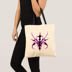 Bolsa Tote Ilustração de Arte Linear Tribal Preta e Rosa Fero