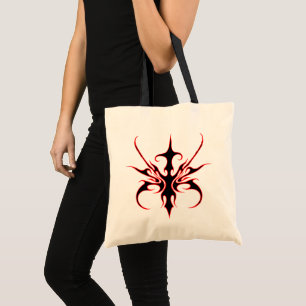 Bolsa Tote Ilustração de Arte Linear Tribal Preta e Vermelha 