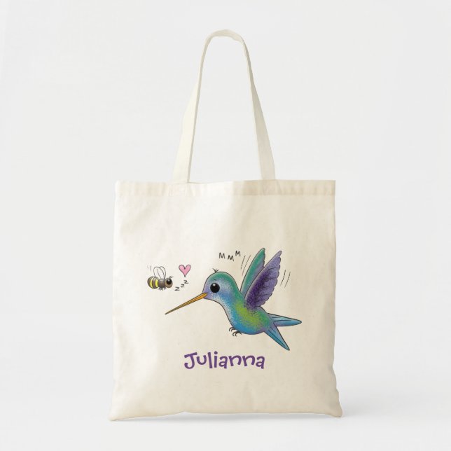 Bolsa Tote Ilustração de beija-flor e desenho animado de abel (Frente)