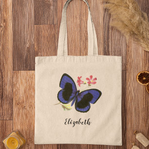 Bolsa Tote Ilustração de Belas-Artes da Borboleta Azul Vitori