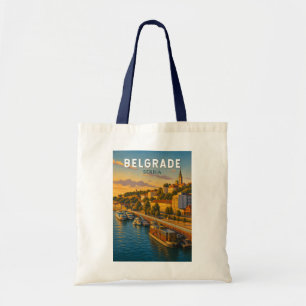 Bolsa Tote Ilustração de Belgrado Sérvia Viagem Arte Vintage