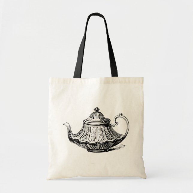 Bolsa Tote Ilustração de Bule de Chá Antigo (Frente)