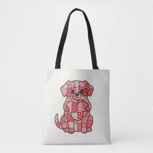 Bolsa Tote Ilustração de Cachorro Fofinho de Patchwork com Co
