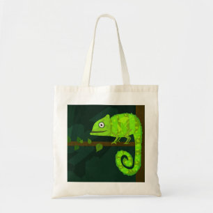 Bolsa Tote Ilustração de Camaleão Verde Fofo Réptil Tropical