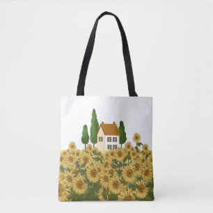 Bolsa Tote Ilustração de Campo de Girassóis da Casa