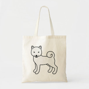 Bolsa Tote Ilustração de Cão de Cartoon Branco Shiba Inu C