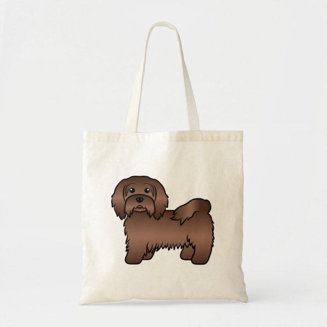 Bolsa Tote Ilustração de Cão de Cartoon de Chocolate Havanês (Frente)