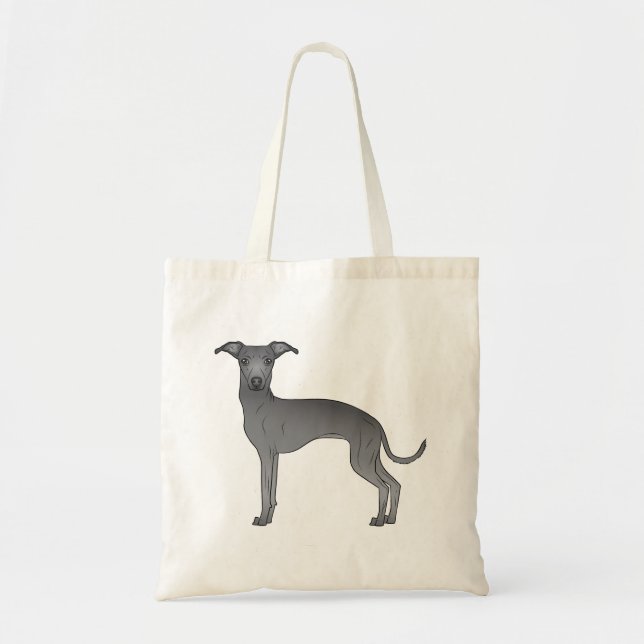 Bolsa Tote Ilustração de Cão de Cartoon de Greyhound Azul (Frente)