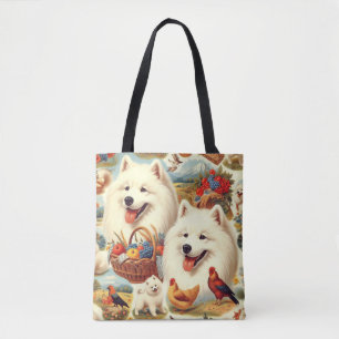 Bolsa Tote Ilustração de Cão Samoyed Vintage