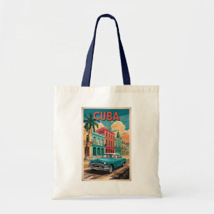 Bolsa Tote Ilustração de Carro Clássico de Cuba Arte de Viage
