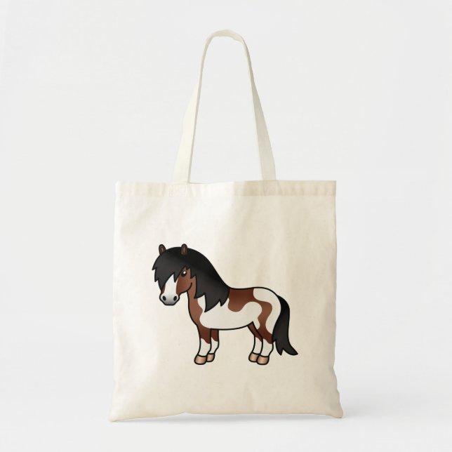 Bolsa Tote Ilustração de Cartoon Brown Pinto Shetland Pony (Frente)