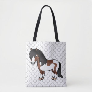 Bolsa Tote Ilustração de Cartoon Brown Pinto Shetland Pony