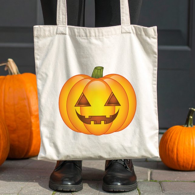 Bolsa Tote Ilustração de Cartoon de Abóbora de Halloween (Disclaimer: This image is a digital mockup.)