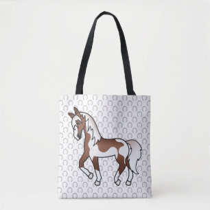 Bolsa Tote Ilustração de Cartoon de Cavalo de Trote Castanh