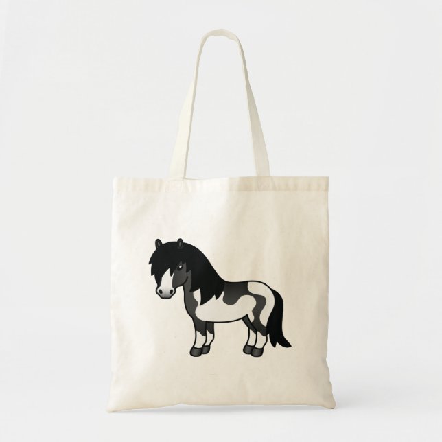 Bolsa Tote Ilustração de Cartoon de Pinto Negro Shetland (Frente)