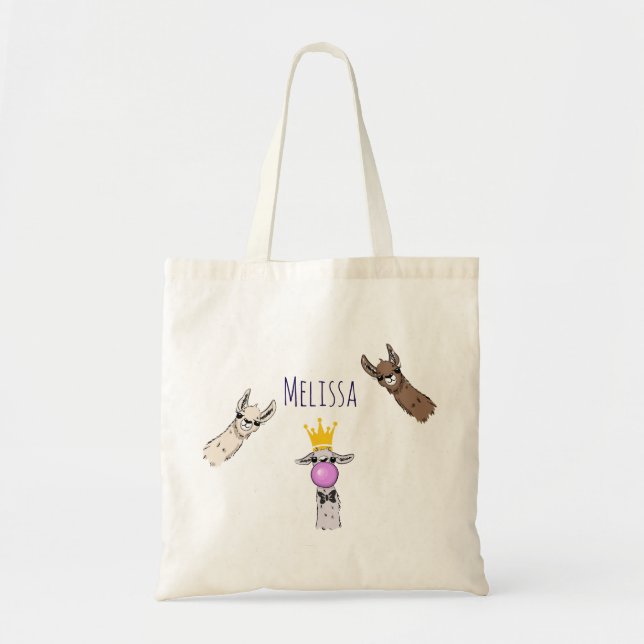 Bolsa Tote Ilustração de Cartoon Llama Enfrentado 3 Cute (Frente)