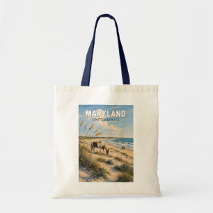 Bolsa Tote Ilustração de Cavalo de Maryland Viagem Arte Vinta