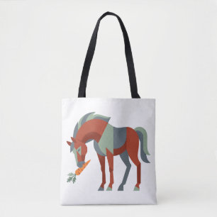 Bolsa Tote Ilustração de Cavalo Geométrico Comendo uma Cenour