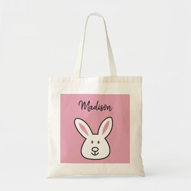 Bolsa Tote Ilustração de Coelho da Páscoa Rosa-Rosa-Pastel (Frente)