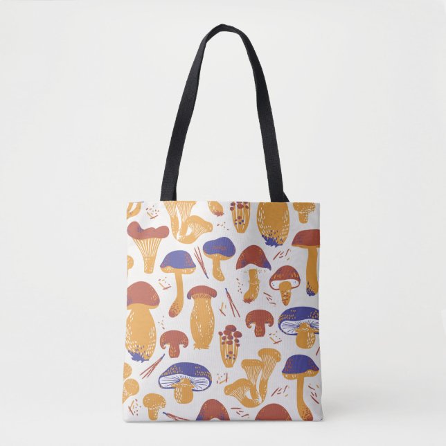 Bolsa Tote Ilustração de Cogumelos Comestíveis Vintage (Frente)