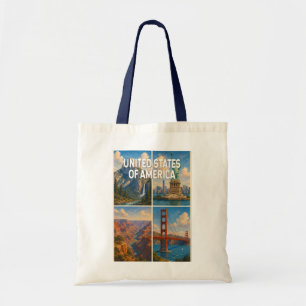 Bolsa Tote Ilustração de colagem dos Estados Unidos Viagem Ar