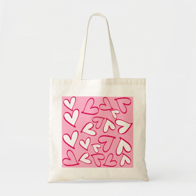 Bolsa Tote Ilustração de Corações Cor-de-Rosa (Frente)