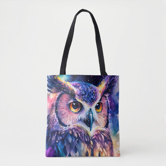 Bolsa Tote Ilustração de Coruja Colorida (Frente)