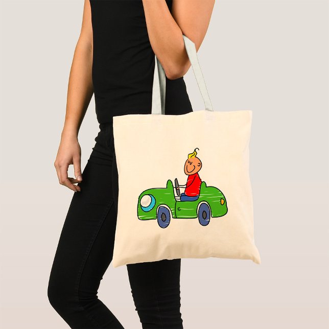 Bolsa Tote Ilustração De Crianças De Carros Verdes Que Conduz (Criador carregado)