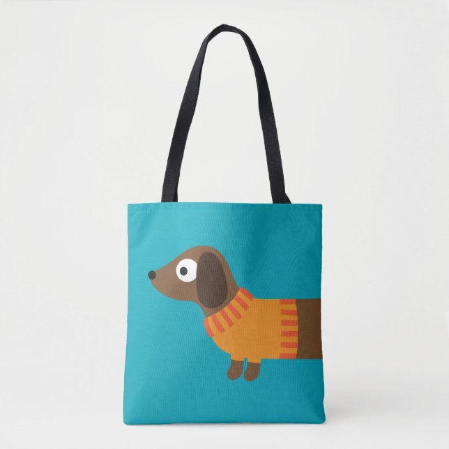 Bolsa Tote Ilustração de Dachshund Longo Cute (Frente)