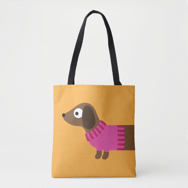Bolsa Tote Ilustração de Dachshund Longo Cute (Frente)
