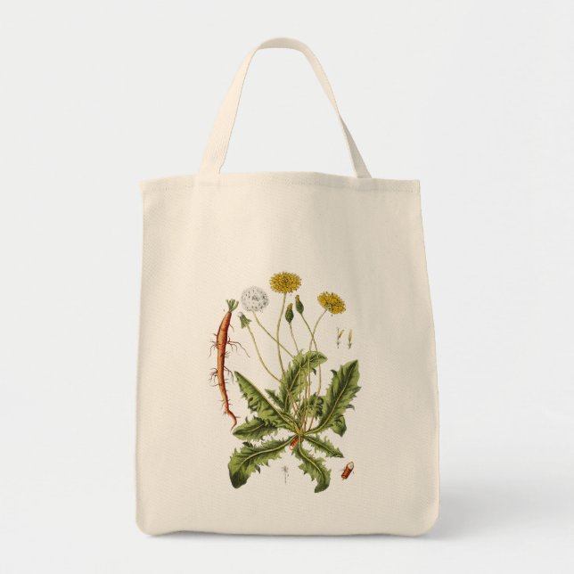 Bolsa Tote Ilustração de Dente-de-Leão Vintage (Frente)