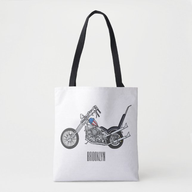 Bolsa Tote Ilustração de desenho animado Chopper Motorcycle 1 (Frente)