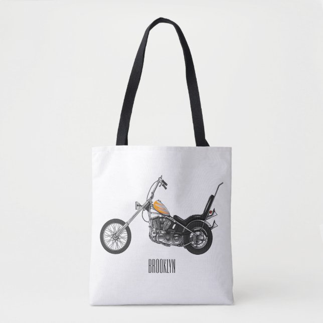 Bolsa Tote Ilustração de desenho animado Chopper Motorcycle 1 (Frente)