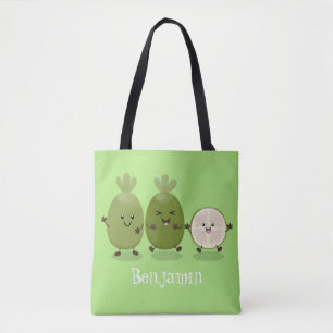 Bolsa Tote Ilustração de desenho animado com abacaxi guava fe