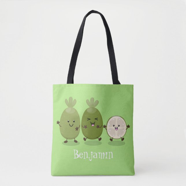 Bolsa Tote Ilustração de desenho animado com abacaxi guava fe (Frente)