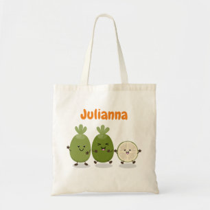 Bolsa Tote Ilustração de desenho animado com abacaxi guava fe