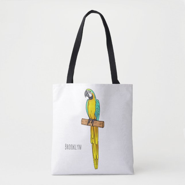 Bolsa Tote Ilustração de desenho animado com arara-arara-azul (Frente)