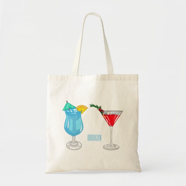Bolsa Tote Ilustração de desenho animado coquetel (Frente)