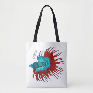 Bolsa Tote Ilustração de desenho animado de betta-rabo-cruzad