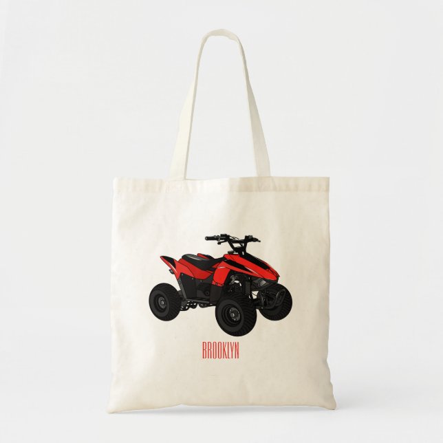 Bolsa Tote Ilustração de desenho animado de bicicleta atv (Frente)